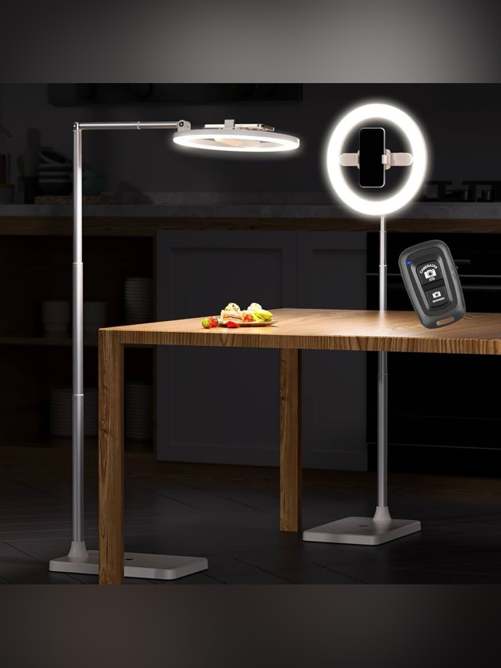 Adjustable LED Floor Lamp with Ring Light and Phone Holder
